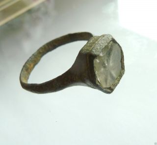 Post - Medieval Bronze Ring With Glass Insert.  (529) photo