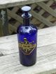Early F.  E.  Pruni Vir Cobalt Blue Apothecary Drugstore Label Under Glass Lug Bottles & Jars photo 11