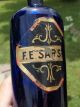 Early F.  E.  Sarsap Cobalt Blue Apothecary Drugstore Label Under Glass Lug Bottle Bottles & Jars photo 4