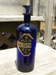 Early F.  E.  Sarsap Cobalt Blue Apothecary Drugstore Label Under Glass Lug Bottle Bottles & Jars photo 7