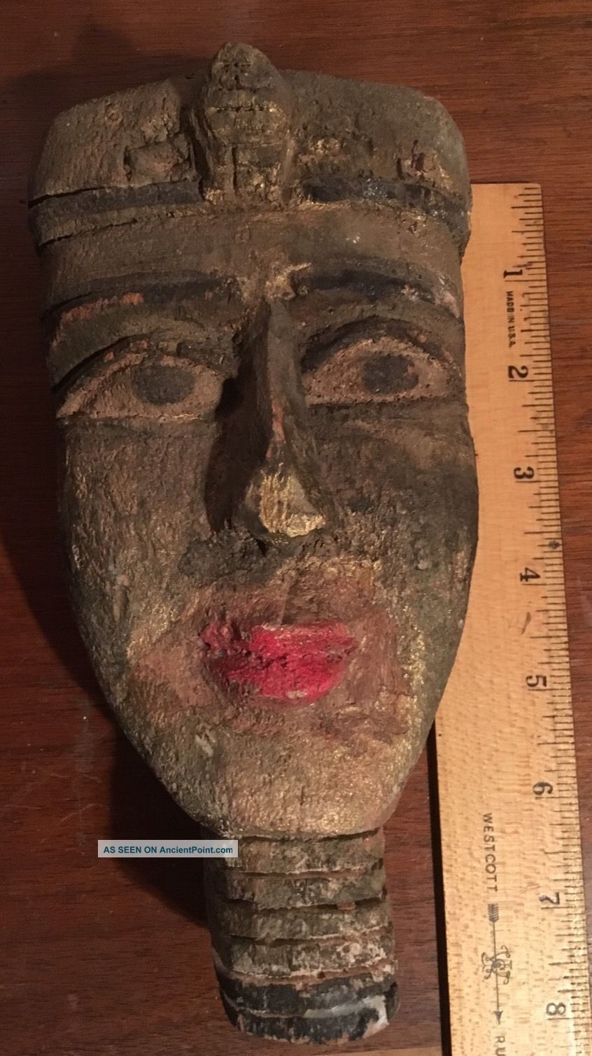 Ancient Egyptian Unusual Cedar Wood Mummy Painted Mask 350bc Egyptian photo