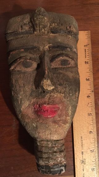 Ancient Egyptian Unusual Cedar Wood Mummy Painted Mask 350bc photo