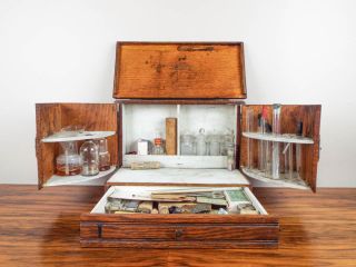 Rare Antique Victorian Medical Portable Wooden Cabinet G P Pillings & Son Co Usa photo
