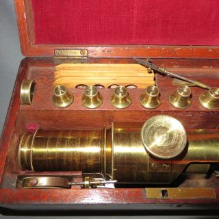 A Fine Quality 19th Century Cased Drum Brass Microscope photo