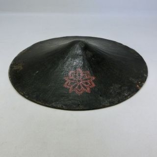 H441: Real Old Japanese Lacquered Samurai Military Hat Jingasa W/family Crest 1 photo