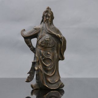 Chinese Brass Handwork Guan Gong Statue W Daqing Mark D187 photo