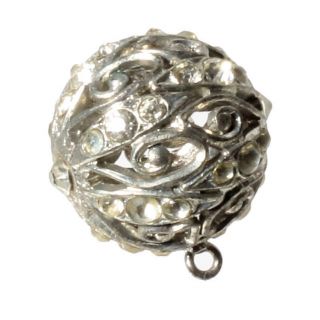 17mm Deco Czech Silver Floral Openwork Crystal Rhinestone Waistcoat Ball Button photo