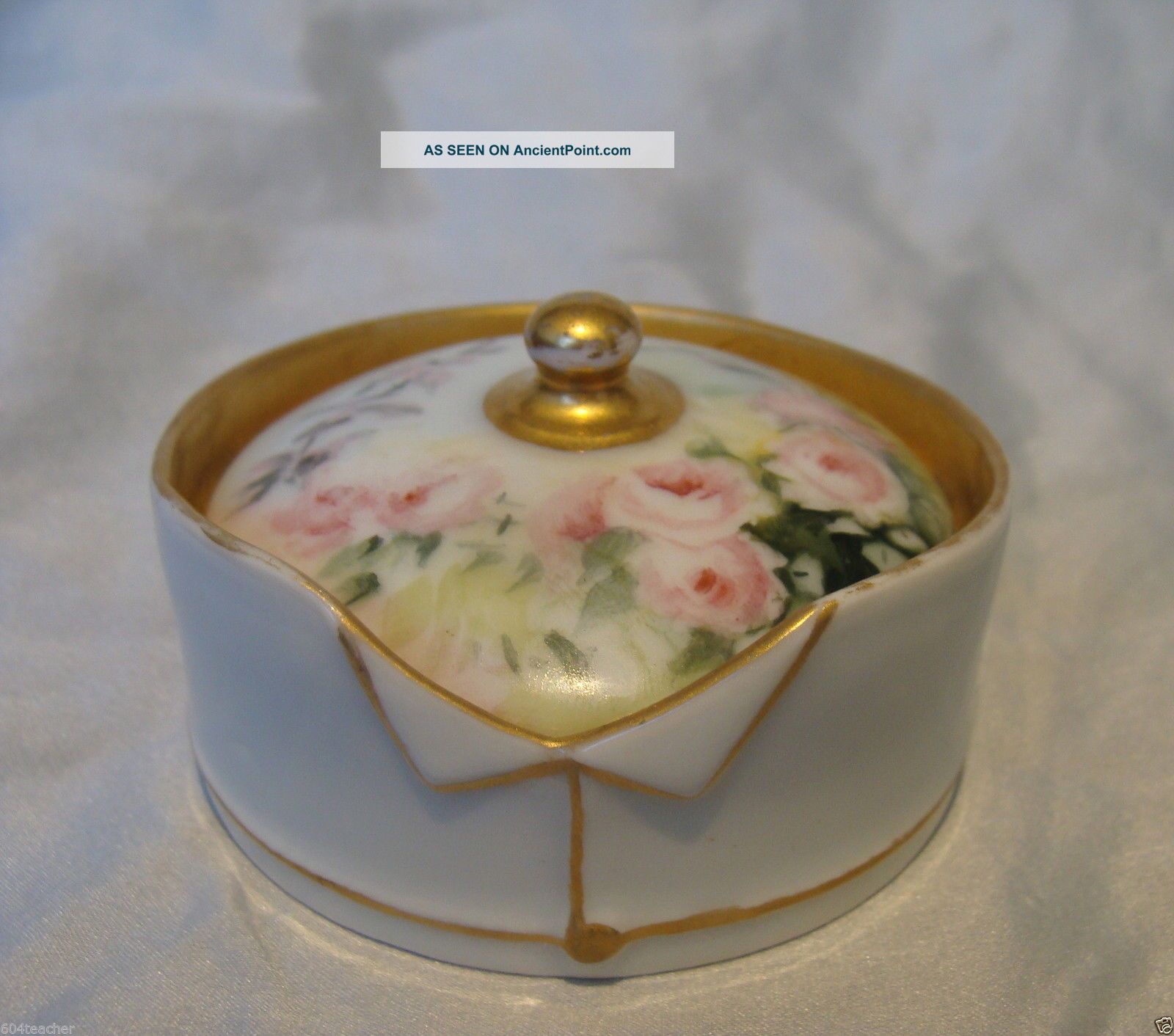1899 Limoges France Elite Hand Painted Porcelain Stud Collar Button Box French Baskets & Boxes photo
