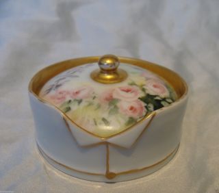 1899 Limoges France Elite Hand Painted Porcelain Stud Collar Button Box French photo