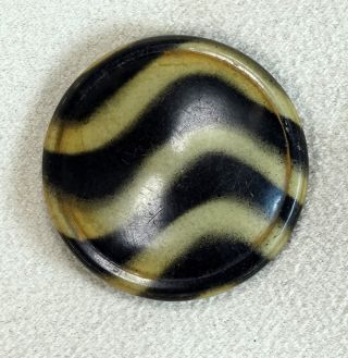 B517 1 Antique Button,  Celluloid Tight Top,  Black Zebra Stripes,  1 - 1/8 