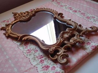 Antique Vintage Ormolu Rococo Ornate Gold Gilt Makeup Vanity Standing Mirror photo