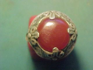Near Eastern Hand Crafted Solid Silver Ring With Carnelian Stone Circa 1700 - 1900 photo