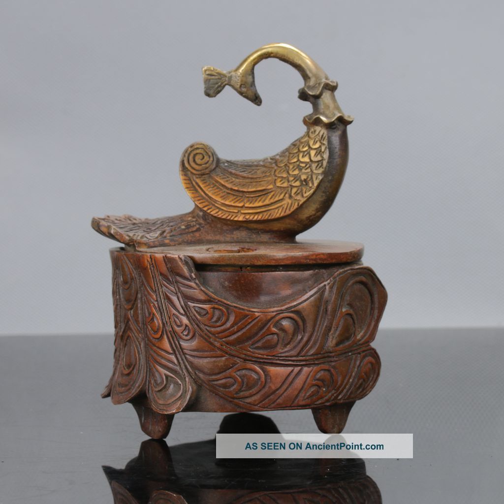 Old Peking（18 19th）brass Gilt Handwork Peacock Motif Incense Burners Incense Burners photo