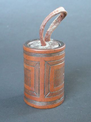 Fine Antique Tchokwe Snuff Bottle Hide Stopper Brass Tacks Angola 19th Century photo