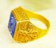 Ancient Gold 23k Roman Ring Stunning Lapis Lazuli Intaglio Carving Turquoise Roman photo 3
