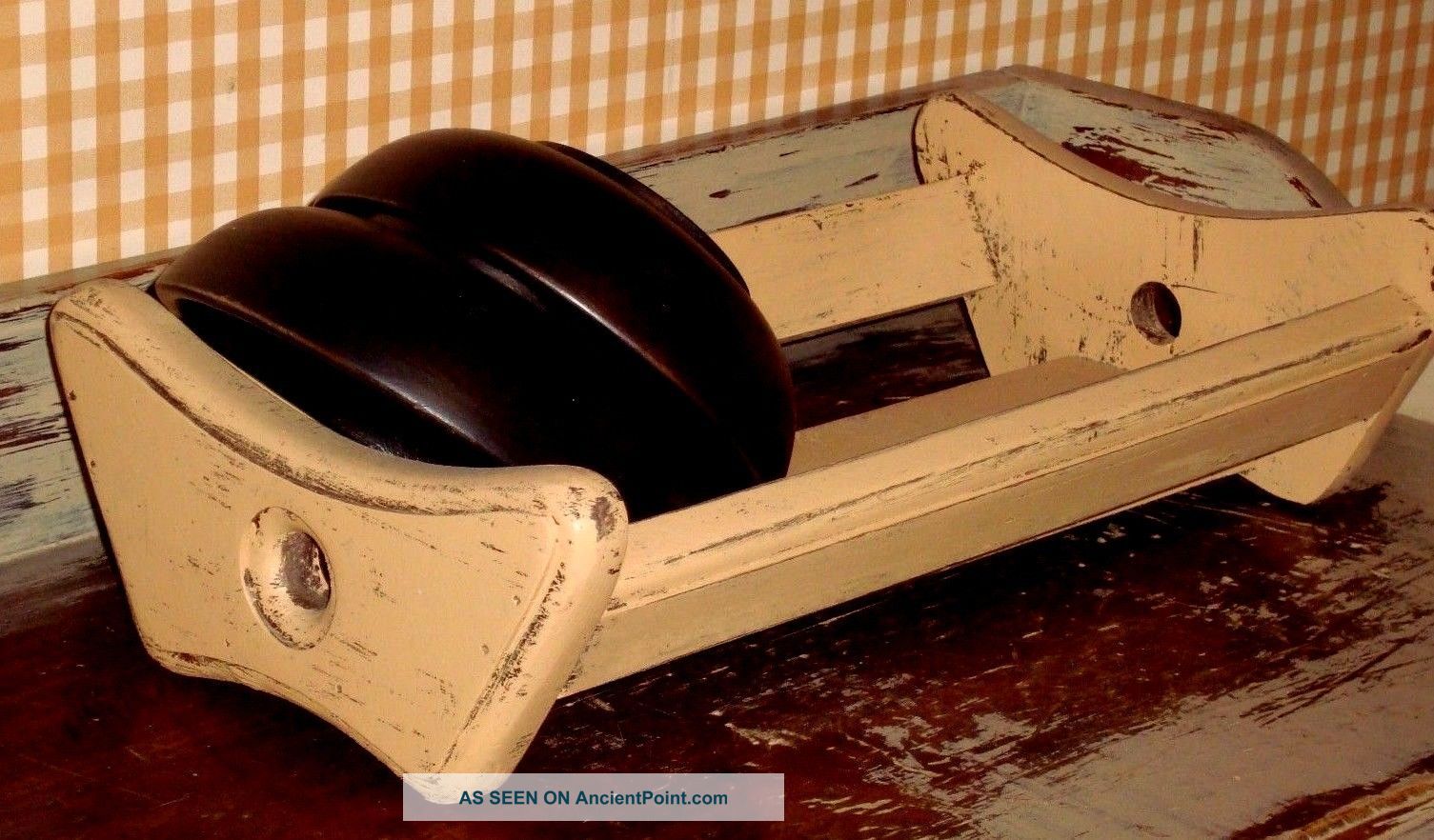 2 Wood Stacking Bowls Painted Black With Mustard Rack Primitive Crows Stars Primitives photo