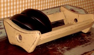 2 Wood Stacking Bowls Painted Black With Mustard Rack Primitive Crows Stars photo