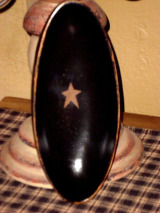 Primitive Trencher Inspired Wood Dough Bowl Black W/ Olde Star 9.  75 