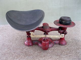 Antique Balance Scale J.  Chatillon & Sons Cast Iron Red Paint 2 Weights photo