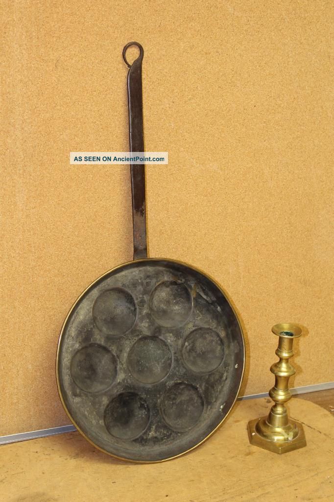 Extremely Rare Early 18th C Brass And Wrought Iron Long Handle Egg Poacher Primitives photo