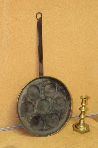 Extremely Rare Early 18th C Brass And Wrought Iron Long Handle Egg Poacher photo