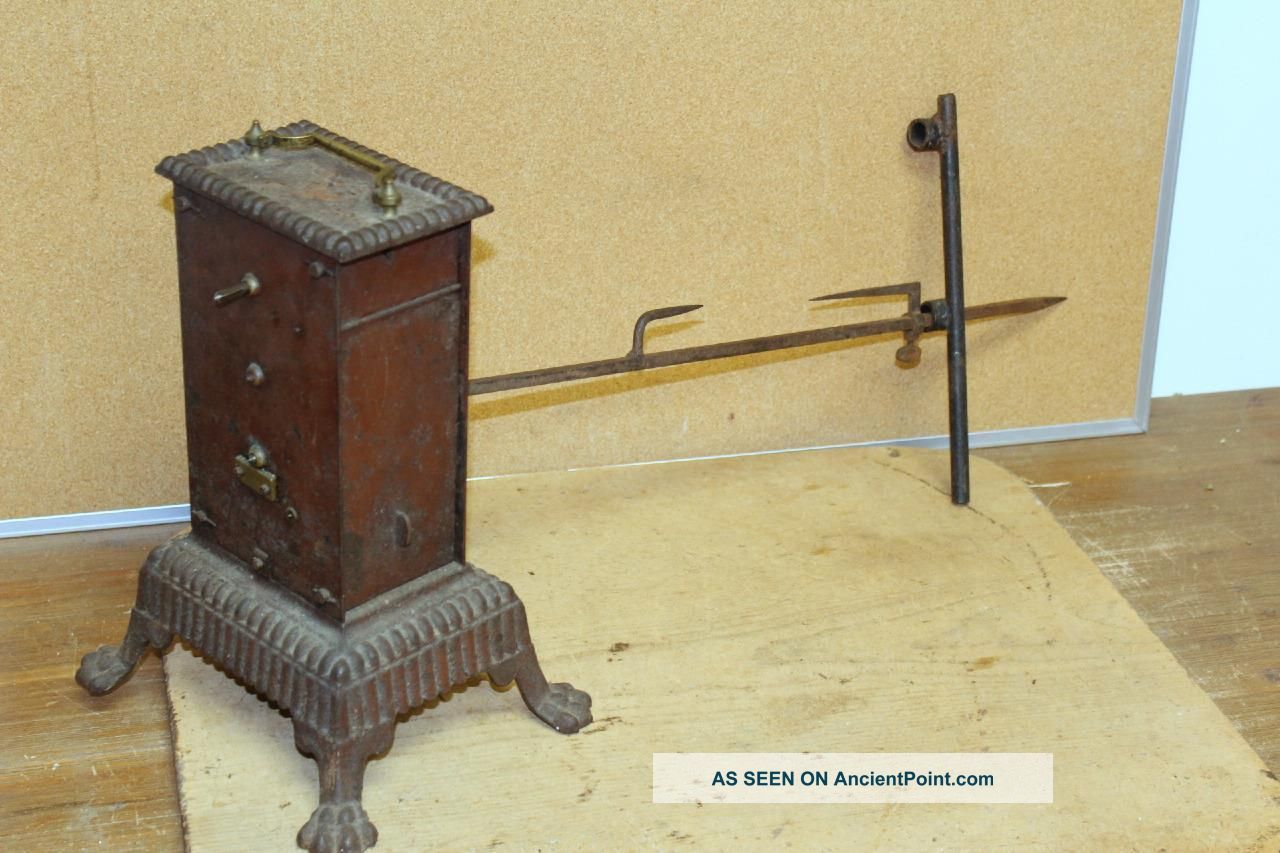 A Great 19th C Cast Iron And Brass Clock Work Fireplace Spit Jack