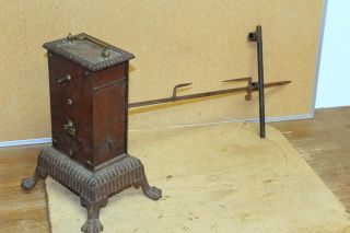 A Great 19th C Cast Iron And Brass Clock Work Fireplace Spit Jack In Red Paint photo