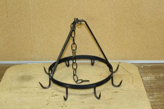 A Great Early 19th C Wrought Iron Hanging Dutch Crown In Grungy Black Surface photo