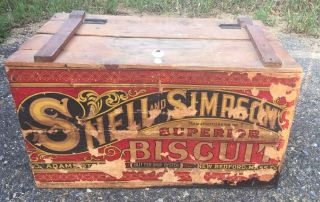 Old Wooden Advertising Box Crate Snell Simpson Biscuit Ma Bedford photo