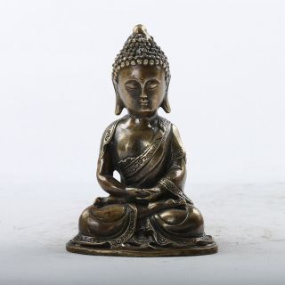 Oriental Vintage Brass Handwork Engrave Buddha Statue Collect photo