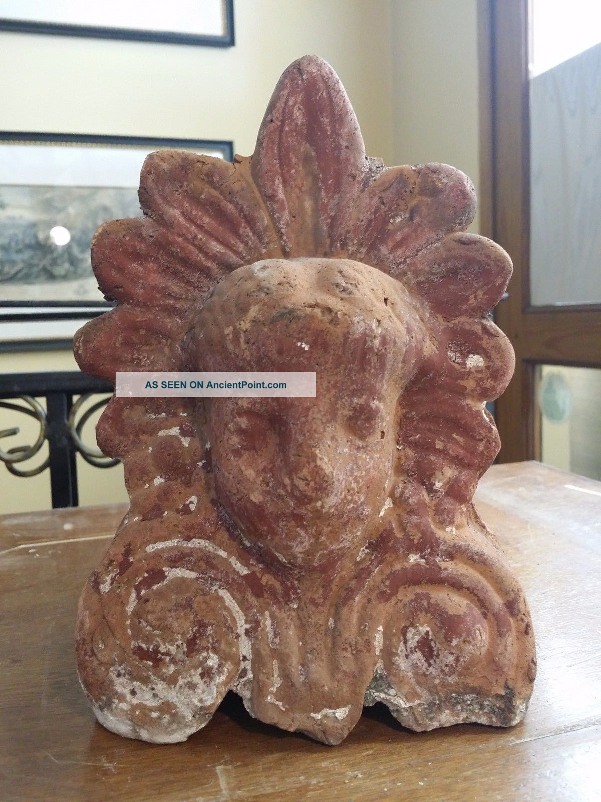 Old Antefix Akrokeramo Greece Greek Ceramic Alexander The Great Or Jupiter Ammon Greek photo