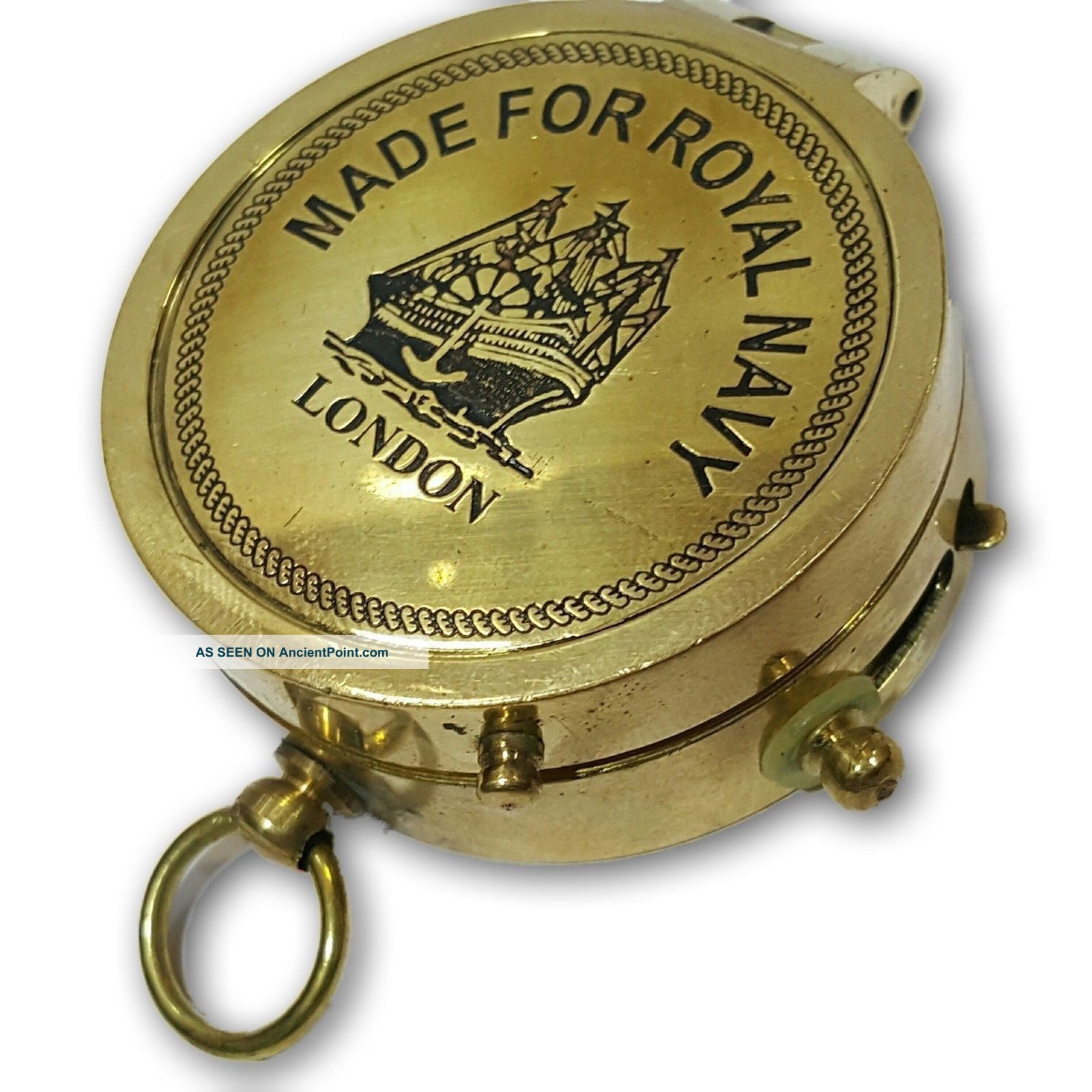 Brass Polish Royal Navy Antique Old Pocket Size Mirror Compass Og15auf Sc 049 Compasses photo