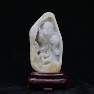 100 Natural Hetian Jade Hand - Carved Longevity God Statue Csyb251 photo