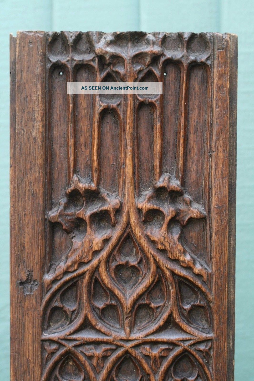 16thc Gothic Wooden Oak Panel With Tracery Carvings Of Church Orig C1590s Other Antique Woodenware photo