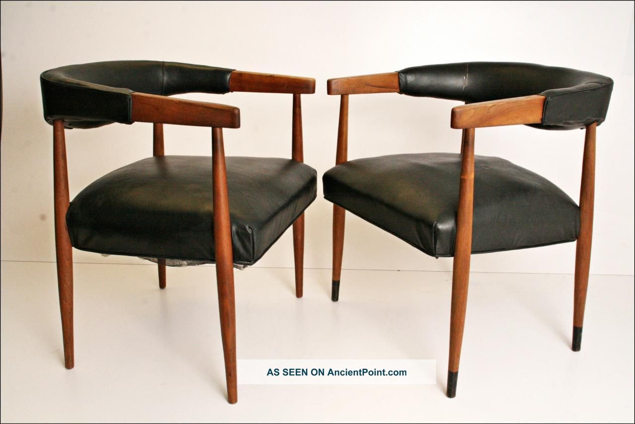 2 Vintage Danish Modern Chair Pair Arm Barrel Mid Century 60s Retro Office Eames Post-1950 photo