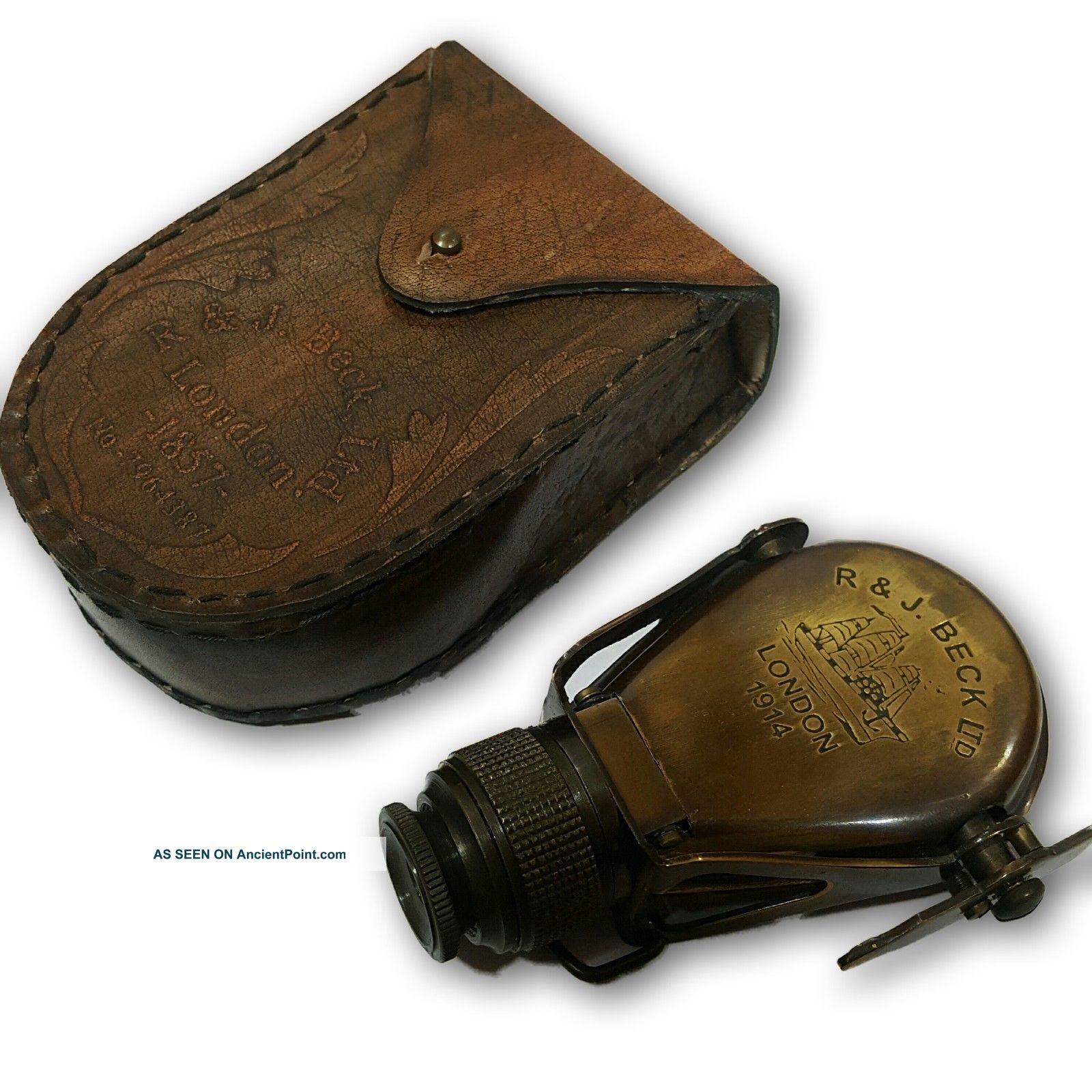 Antique Brass Pocket Size Vintage Single Eye Binocular {monocular} W Case Tc 012 Telescopes photo