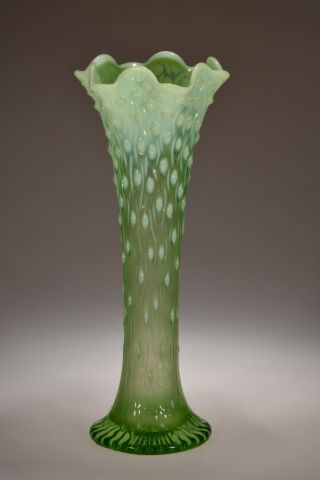 C.  1905 Tree Trunk Bu Northwood Green Opal 11 3/8” H Swung Vase photo