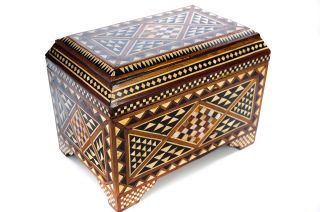 19th Century Syrian Inlaid Wooden Treasure Chest photo
