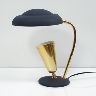 Mid Century French Brass & Metal Table Lamp Desk Lamp 1950s By Aluminor photo