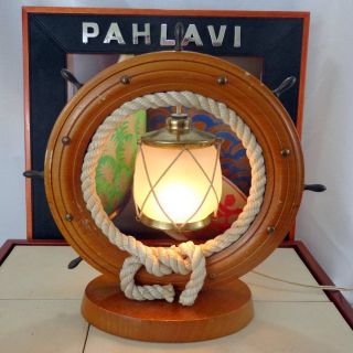 Vintage Wheel Table Lamp Nautical Decor Vintage Ships Wood Wooden Ship Light Vtg photo