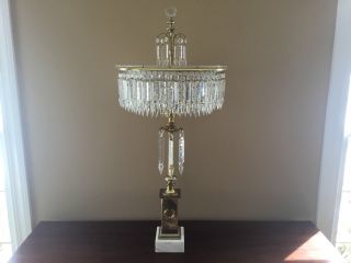 Vintage Italian Crystal Brass Beaded Chandelier Table Candelabra 37 