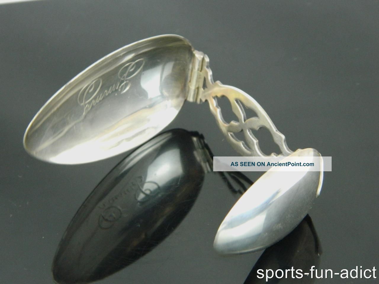 Currier & Roby Sterling Doctor ' S Dual Dose Teaspoon/tablespoon Hinged Medicine Flatware & Silverware photo