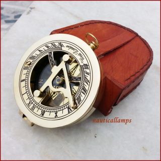 Maritime Compass London Nautical Brass Sundial Compasses Brass W Leather Box photo
