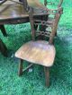 Romweber Viking Oak Carved Game Table Card Table And 4 Horse Head Chairs Rare Post-1950 photo 1