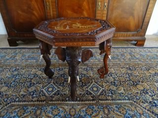 Antique Anglo Indian | Oriental Rosewood Profusely Carved Elephant Table photo