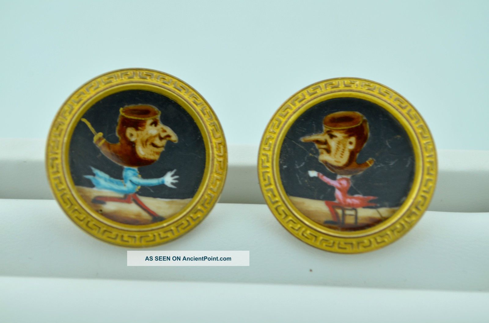Victorian Hand Painted Pipe Man Buttons Buttons photo