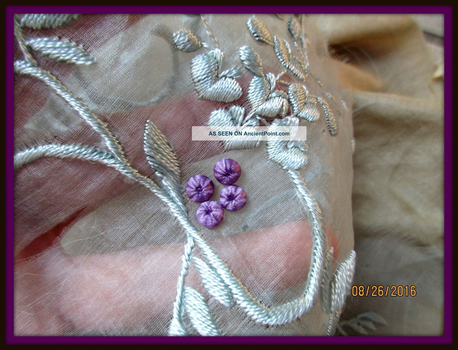 Tiny Antique Hdmd Delicate Lavender Purple Silk Passementerie Button Trim 4@1/4 