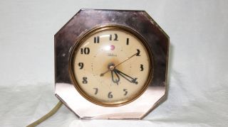 Vintage Telechron Art Deco Nouveau Pink Mirror Electric Desk Alarm Clock photo