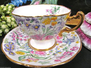 Hammersley Tea Cup And Saucer Floral Painted Chintz Pattern Quatrefoil Shape photo