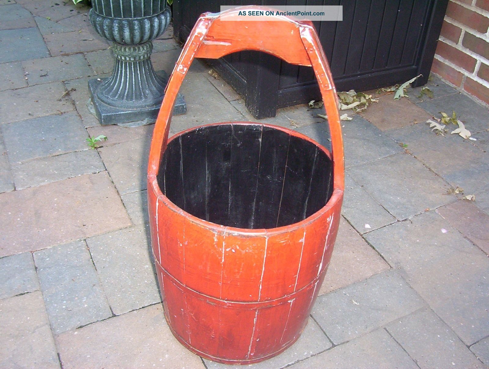 Vtg Large Primitive Red/orange? Wood Water Barrel/bucket/pail W/handle Primitives photo